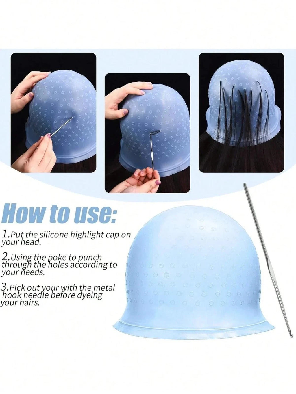 Magi Cap Reusable Hair Cap Coloring Highlighting Rubber Cap Streaking with Hook